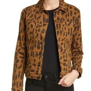 L’AGENCE Celine Leopard Denim Jacket Size L Rare Leopard